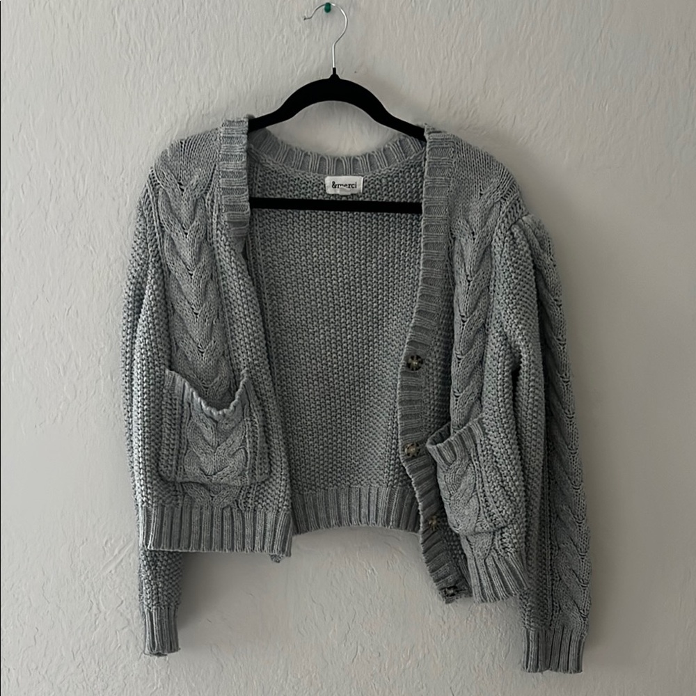 Gray Cable Knit Cardigan